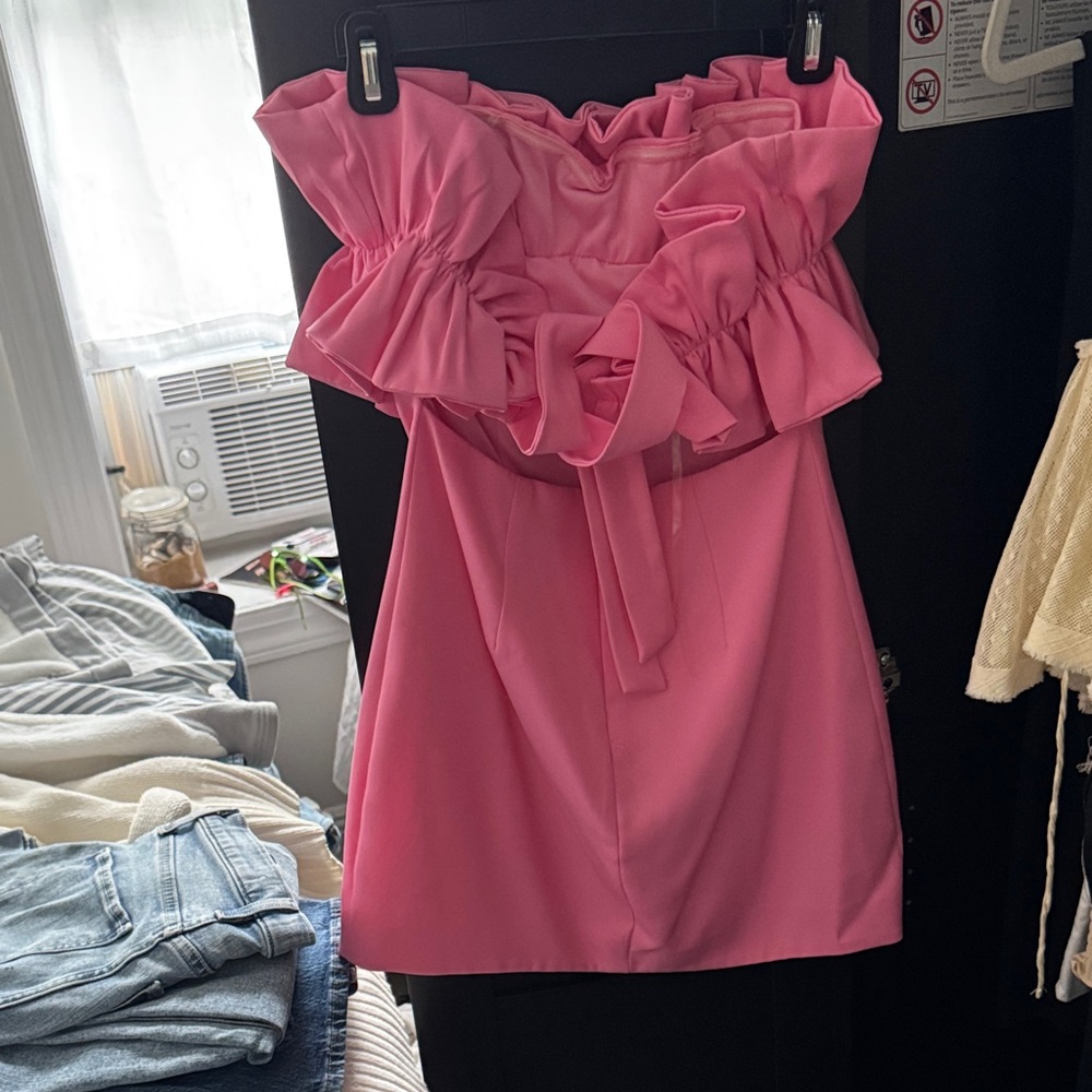 Pink Strapless Ruffle Dress - Picture 2 of 2